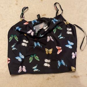 Cropped swoop neck butterfly shirt